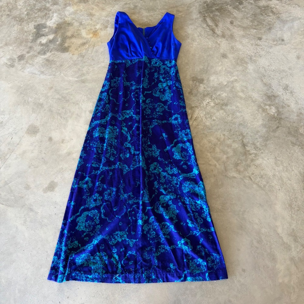 Vintage Liberty House Hawaii Lilia Honolulu Blue Teal Floral Maxi Dress
